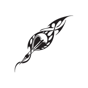 Black throwing dart decal with flame and tribal swirl details
