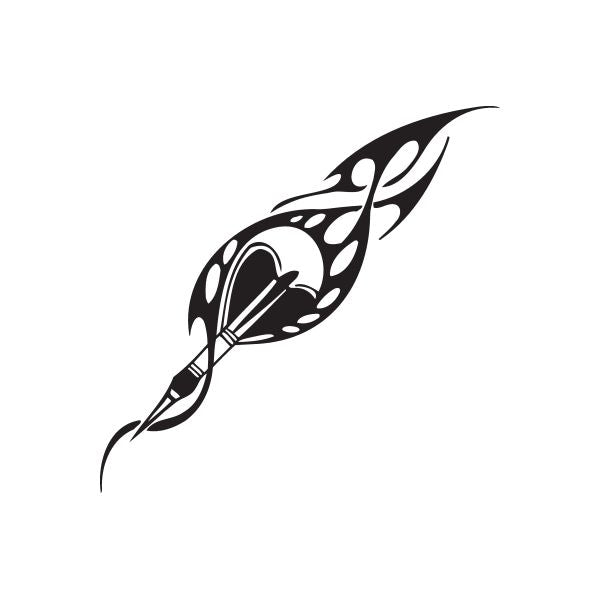 Black throwing dart decal with flame and tribal swirl details