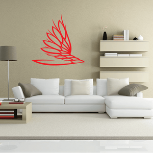 Flaming wing wall decal with red fiery wing design and black accents