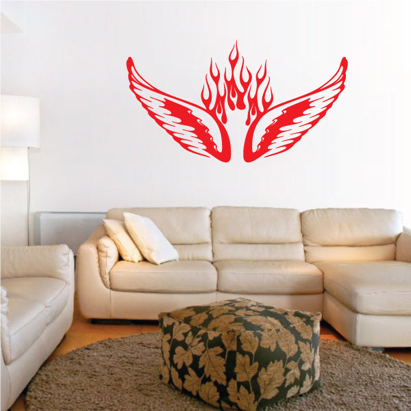 Flaming wing decals with red flame design, wall-mount style