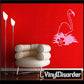 Flamingo in grass wall decal with bird and flower tuft outline