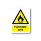Flammable solid warning sticker with yellow triangle flame icon and text