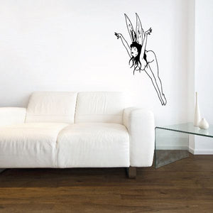 Flapping fairy wall decal with black winged figure in flying pose