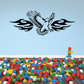 Flapping fire eagle decal with white body, black outline, and blue flame wings