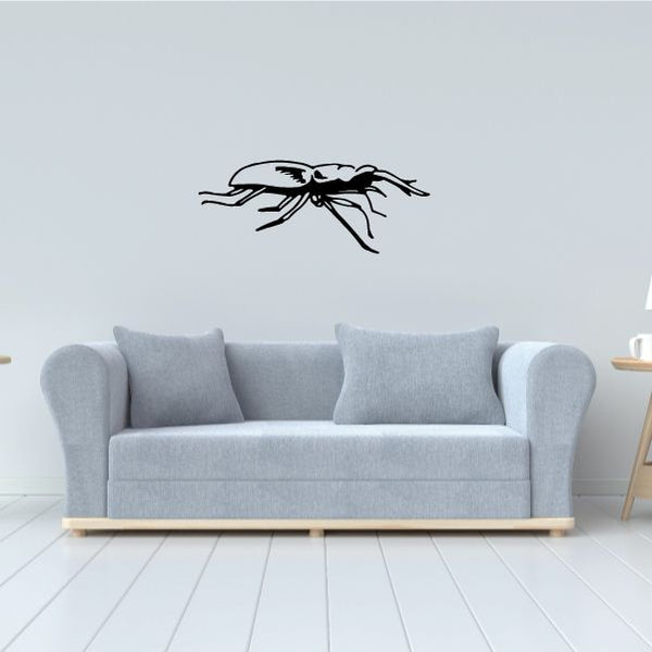 Flat horned beetle decal, black outline beetle with long horn antennae.