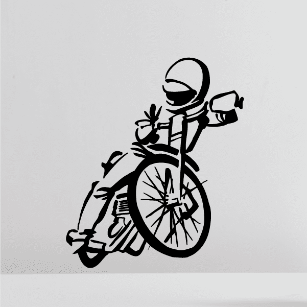 Dirt bike rider and motorcycle decal, black silhouette with detailed lines