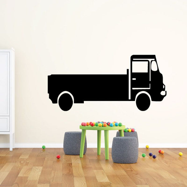 Flatbed truck wall decal: black vinyl truck silhouette