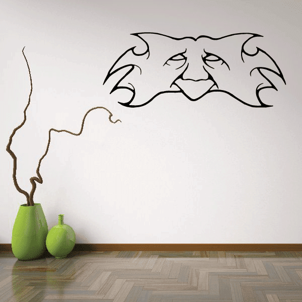 Masquerade mask wall decal with swirl face details and curved ornament accents