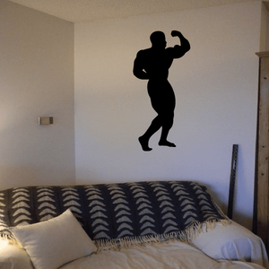 Bodybuilder flexing silhouette decal, black