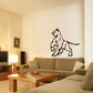 Flinching cougar decal, black outline dog-like cougar with front paw raised