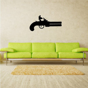Black flint-lock pistol decal with side silhouette profile