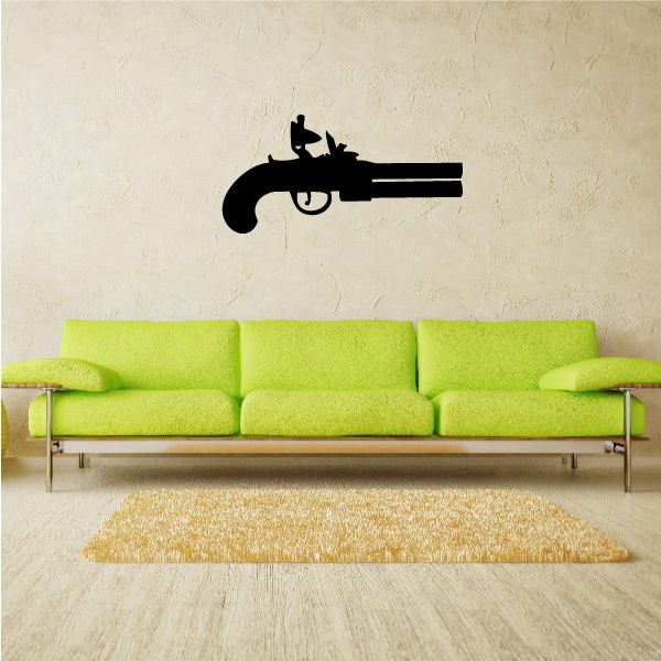 Black flint-lock pistol decal with side silhouette profile
