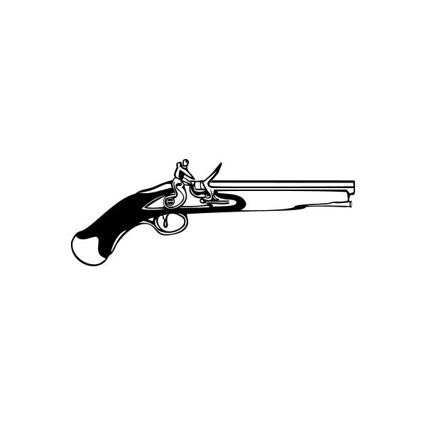 Flintlock pistol detail decal, black and white side profile outline