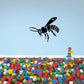 Black bee wall decal with white striped wings and dotted outline