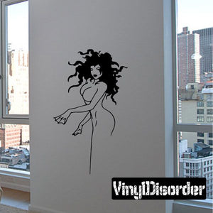 Floating mermaid hair decal, black line art of woman with flowing curls