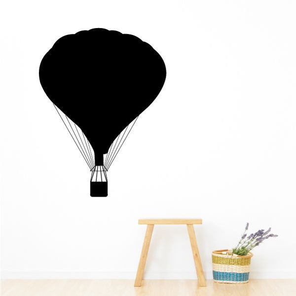 Black hot air balloon wall decal with basket and tether lines