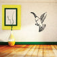 Hummingbird wall decal with black flying bird silhouette and wings spread