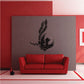 Black peacock feather decal with central silhouette, wall art graphic