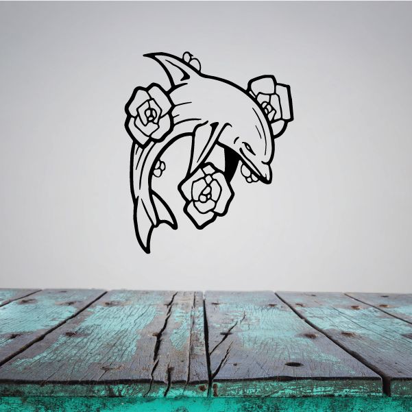 Image of Floral Decoration Dolphin Decal