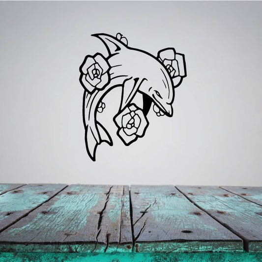 Image of Floral Decoration Dolphin Decal