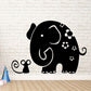 Kids wall decal set of a black elephant with a small mouse and floral accents