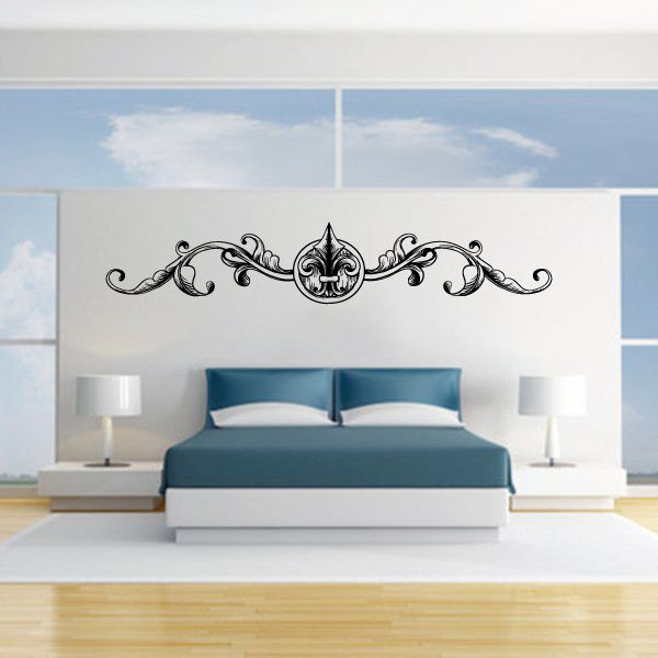 Floral frame wall decal with black scrollwork and central fleur-de-lis