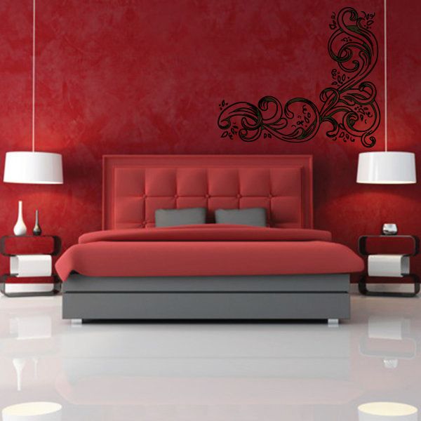 Floral frame wall decal sticker with ornate corner scrollwork in dark brown