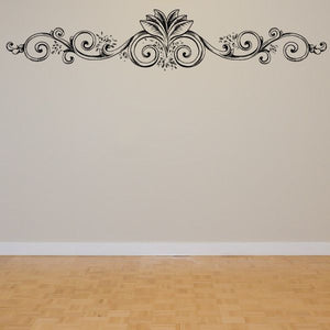 Floral damask wall decal with scrolling vines and feathered center medallion