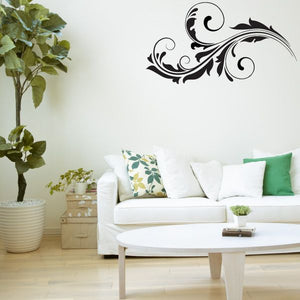 Floral swirl wall decal, black vinyl scrollwork flower vine