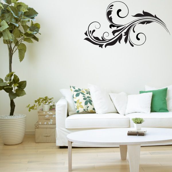 Floral swirl wall decal, black vinyl scrollwork flower vine