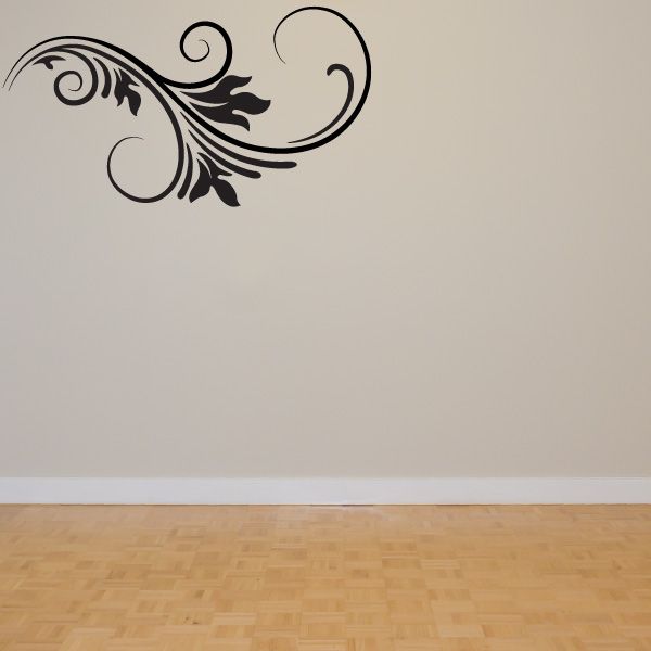 Floral swirl vinyl wall decal with scrolling leaves and swirls, black