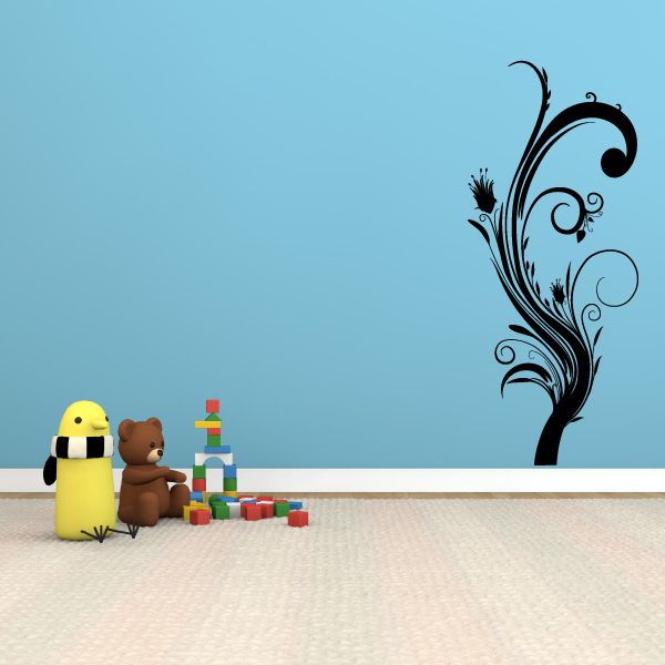 Floral swirl wall decal with black vine and swirled flourishes