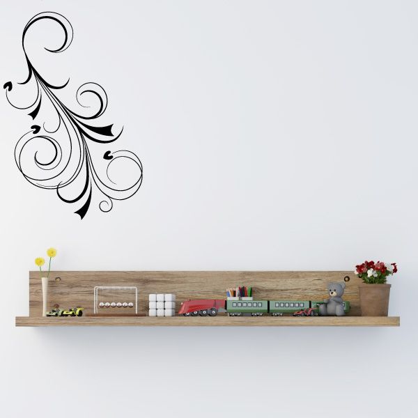 Floral swirl wall decal with black curlicue vines and small scrolls