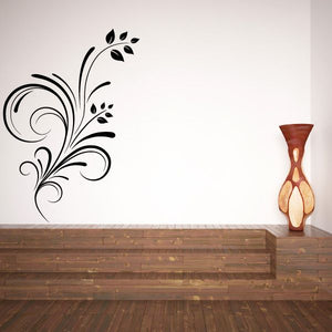 Floral swirl wall decal with black vine and leaf curl design