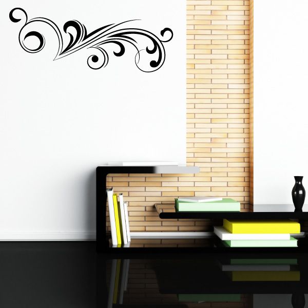 Floral swirl wall decal with black scrollwork floral vines
