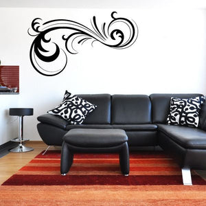 Ornate floral swirl vinyl wall decal, black decorative scroll design