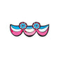 Fourth of July flower bunting sticker with scalloped blue and pink ribbons, two flowers