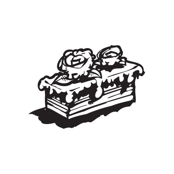 Flower cake decal with stacked slice and rose flowers, black silhouette