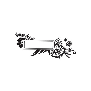 Black flower frame wall decal with rectangular center and floral corner accents