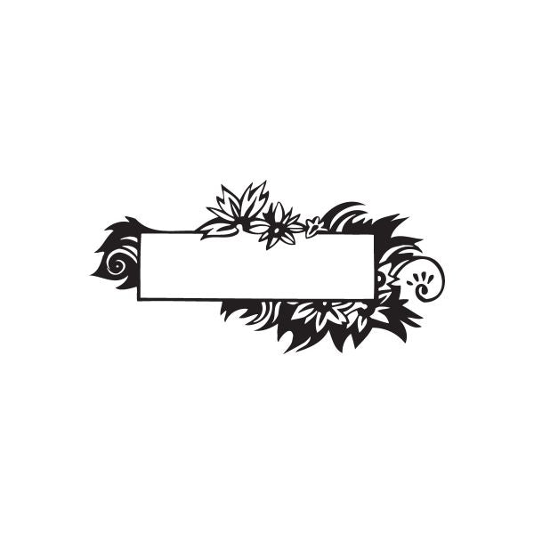 Black flower frame wall decal with rectangular blank center and ornate leaves