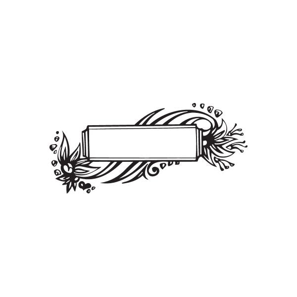 Flower frame wall decal with rectangular center and ornate swirling floral border, black
