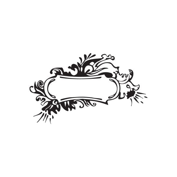 Ornamental flower frame wall decal with scrollwork and blank center