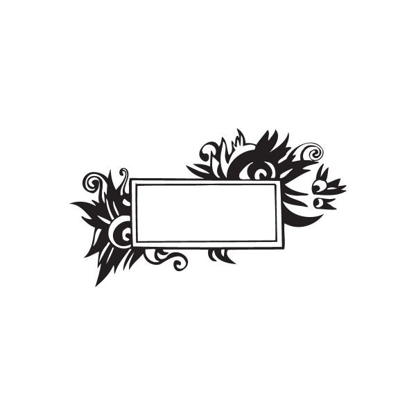 Flower frame wall decal with ornate vines and rectangular blank center, black design