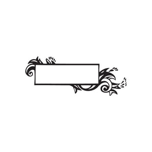 Flower frame wall decal, black rectangular frame with floral scroll corners
