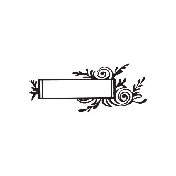 Flower frame wall decal with black scrollwork and blank rectangular center