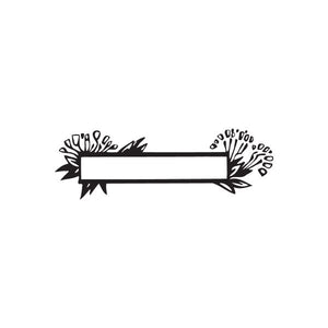 Flower frame wall decal with black ribbon banner and floral corner accents