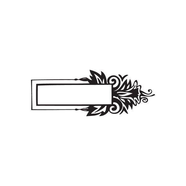 Flower frame wall decal with black outlined rectangular center and ornate floral burst right side