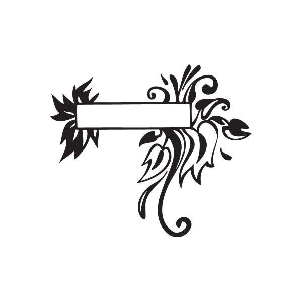 Black floral frame wall decal with ornate scrollwork and center banner