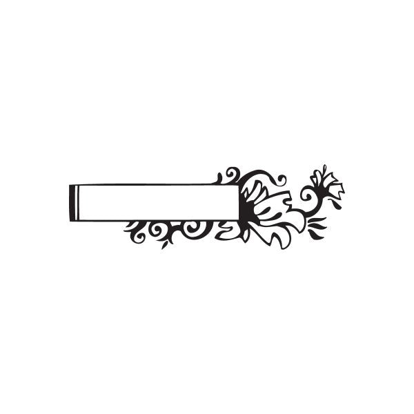 Black flower frame wall decal with rectangular label and floral corner swirls