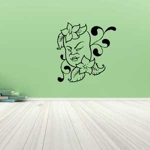 Flower girl mask decal sticker with green outlined face and floral accents